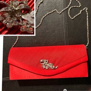 Red Crossbody clutch satin purse Chic rhinestone magnet made United Kingdom